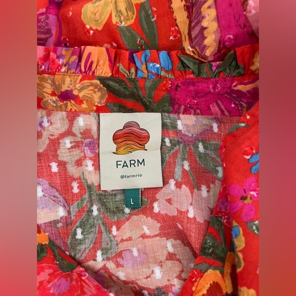 FARM Rio Red Spring Bananas Ruffle Cotton Blouse - Picture 6 of 8